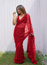 Nakshatra Red Sequence Net Saree