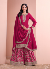 Nakshatra Pink Dola Silk Palazzo Suit