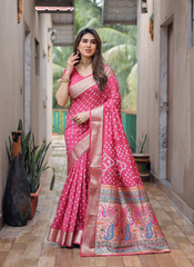 Nakshatra Pink Bandini Saree in Dola Silk
