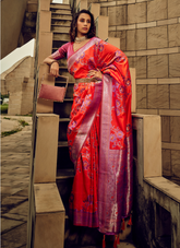 Ravishing Red Satin silk saree