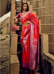 Ravishing Red Satin silk saree