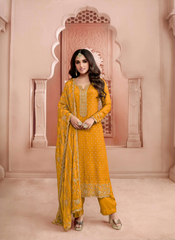 Nakshatra Yellow Dola Jaquard Embroidered suit