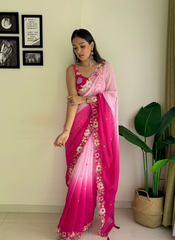 Nakshatra Ombre Red and Pink Embroided Saree