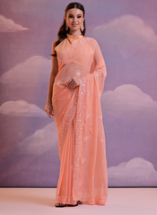 Nakshatra Peach sequenced saree