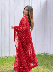 Nakshatra Red Sequence Net Saree