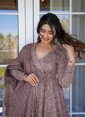 Nakshatra Purple Maslin Printed Readymade Suit