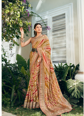 Nakshatra Peach Lehariya Saree