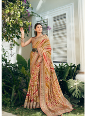 Nakshatra Peach Lehariya Saree