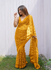 Nakshatra Yellow Sequence Net Saree