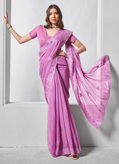 Nakshatra Purple Party Wear Chiffon Saree