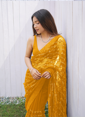 Nakshatra Yellow Sequence Net Saree