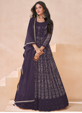 Nakshtra Wine Embroidered Embellished Anarkali Suit