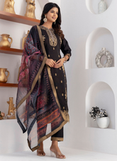 Nakshatra Black Readymade Jaquard Silk Suit