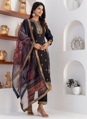 Nakshatra Black Readymade Jaquard Silk Suit