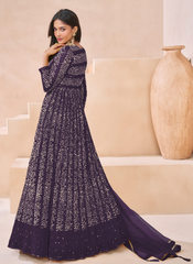 Nakshtra Wine Embroidered Embellished Anarkali Suit