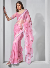 Nakshatra Pink Party Wear Chiffon Saree