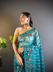 Nakshatra Rama Green Embroidered Saree