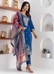 Nakshatra Blue Readymade Jaquard Silk Suit