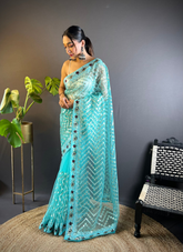 Nakshatra Blue Foil Work Saree