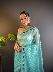 Nakshatra Blue Foil Work Saree