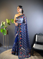 Nakshatra Blue Embroidered Saree