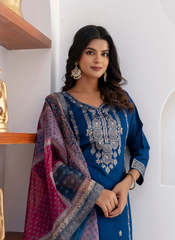 Nakshatra Blue Readymade Jaquard Silk Suit