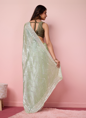Nakshatra Pista Green Burberry silk saree