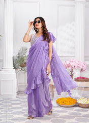 Nakshatra ready to wear Lavender Satin sari