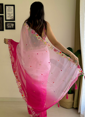 Nakshatra Ombre Red and Pink Embroided Saree