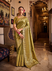 Nakshatra Olive Green weaved Tissue silk saree