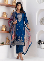 Nakshatra Blue Readymade Jaquard Silk Suit