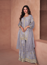 Nakshatra Mauve Georgette Gharara Suit