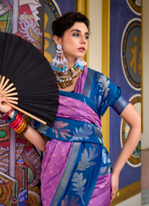 Nakshatra Blue & Lavender Soft Banarasi Tissue Silk Saree