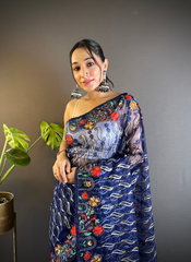 Nakshatra Blue Embroidered Saree