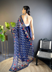 Nakshatra Blue Embroidered Saree