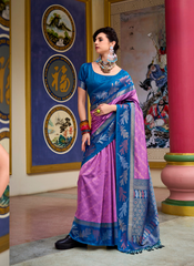 Nakshatra Blue & Lavender Soft Banarasi Tissue Silk Saree
