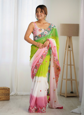 Nakshatra Green Multicoloured Embroidered Saree