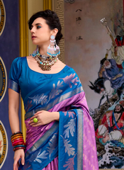 Nakshatra Blue & Lavender Soft Banarasi Tissue Silk Saree