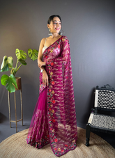 Nakshatra Magenta Embroidered Saree