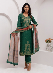 Nakshatra Green Readymade Jaquard Silk Suit