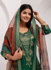 Nakshatra Green Readymade Jaquard Silk Suit
