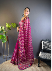Nakshatra Magenta Embroidered Saree