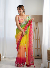 Nakshatra Yellow Multicoloured Embroidered Saree