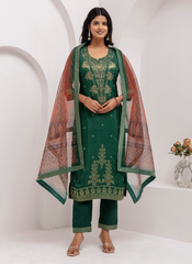 Nakshatra Green Readymade Jaquard Silk Suit