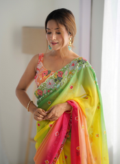 Nakshatra Yellow Multicoloured Embroidered Saree