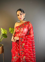 Nakshatra Red Embroidered Saree
