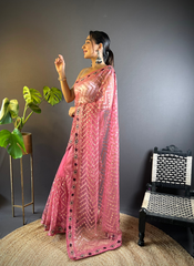 Nakshatra Pink Foil Work Saree