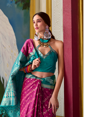 Nakshatra Magenta & Turquoise Soft Banarasi Tissue Silk Saree