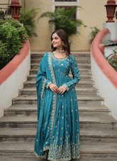 Nakshatra Blue Embroidered Anarkali Suit