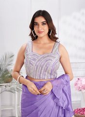 Nakshatra ready to wear Lavender Satin sari